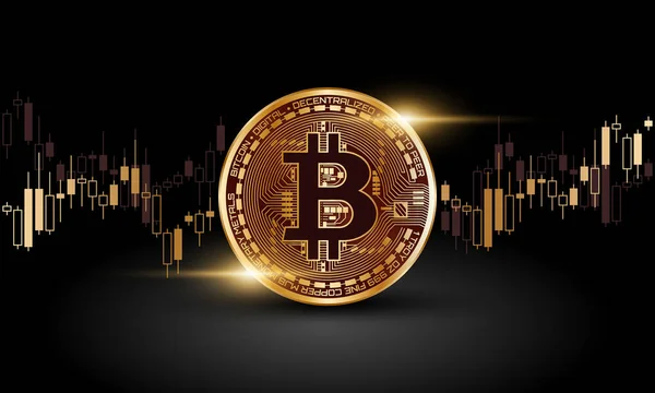 Bitcoin Kripto Para Birimi. Fütürist Konseptte Bitcoin 'in Teknik Grafiği
