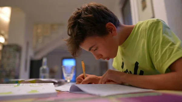 少年は放課後宿題をしている 子供試験の準備 — ストック写真