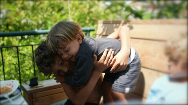 Two Small Brothers Embrace Authentic Real Life Family Love Affection — 스톡 사진