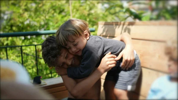 Two Small Brothers Embrace Authentic Real Life Family Love Affection —  Fotos de Stock