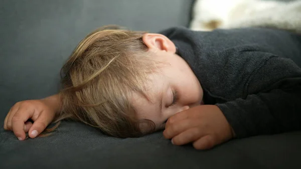 Toddler Child Afternoon Nap Sofa Close Face Asleep — 图库照片