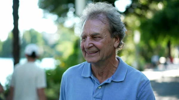 Smiling Senior Man Walking Green Path One Happy Older Person — Fotografia de Stock