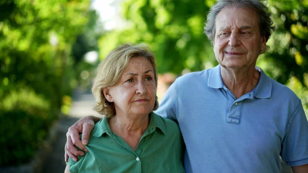 Romantic Older Couple Going Walk 60S Senior Husband Wife Together — Stock Photo, Image