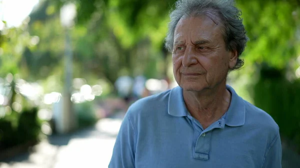 Pensive Senior Man Walking City Green Nature Path — Stock Photo, Image