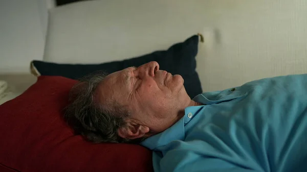 Older Man Lying Sofa Resting Senior Person Napping — ストック写真