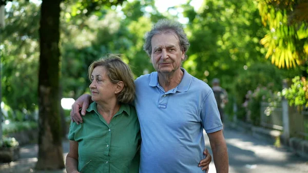 Happy Senior Couple 60S Walking Embracing Each Other Old Age — Stock Photo, Image