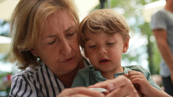 Grand Mother Holding Toddler Grand Son Arms Candid Real Life — Foto de Stock