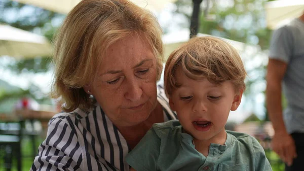 Grand Mother Holding Toddler Grand Son Arms Candid Real Life — Foto de Stock