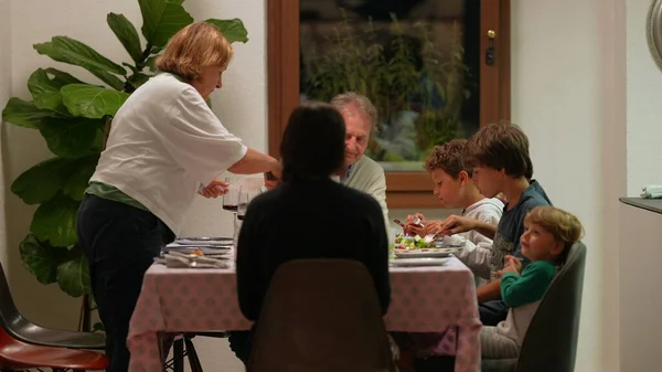 Family Eating Meal Together Grand Parents Children Dinner Table — Foto de Stock