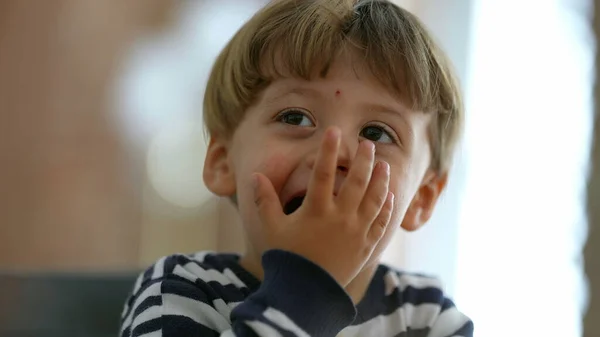 Child Reaction Unbelief Covering Mouth Hand Disbelief — 스톡 사진