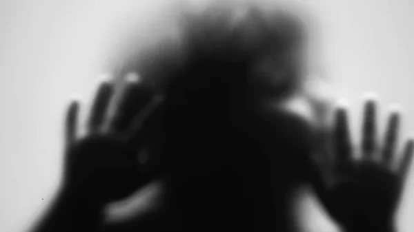 Child Hitting Matte Glass Monochrome Seeking Help Support Depression Concept — Stock Photo, Image