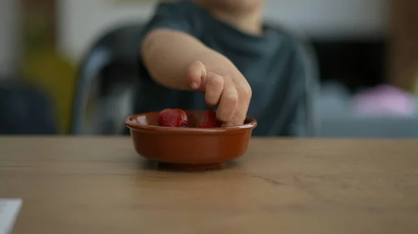 Çocuk Eller Kaseden Yaban Mersini Alıyor Sağlıklı Yaban Mersini — Stok fotoğraf