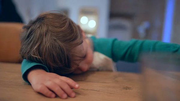 Bored Little Boy Lying Floor Home Child Having Nothing — Stock Photo, Image