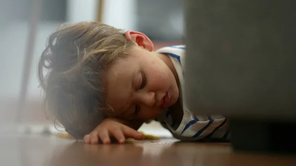 Angry Little Boy Lying Floor Feeling Upset Boredom Home — Stock fotografie