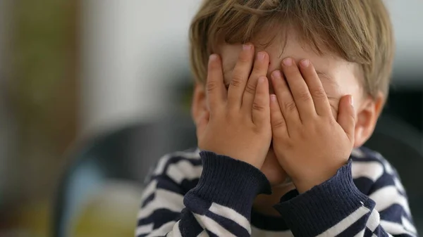 Little Boy Reaction Covering Face Hands — Stock Photo, Image