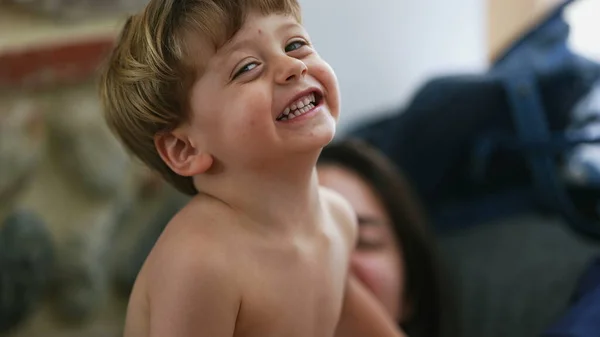 Happy Little Boy Laughing Camera Joyful Child Smile — Stock Photo, Image