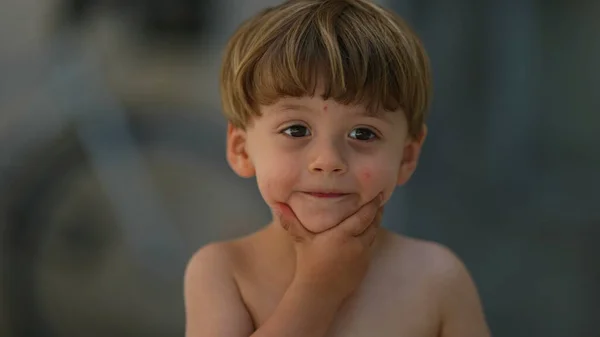 Thoughtful Child Pensive Little Boy Hand Chin — Stock Photo, Image
