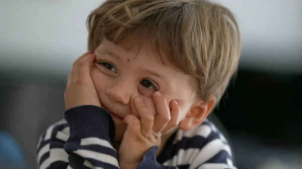 Omtänksam Liten Pojke Poserar För Kameran Lyhörd Småbarn — Stockfoto