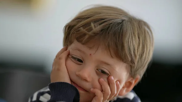Omtänksam Liten Pojke Poserar För Kameran Lyhörd Småbarn — Stockfoto
