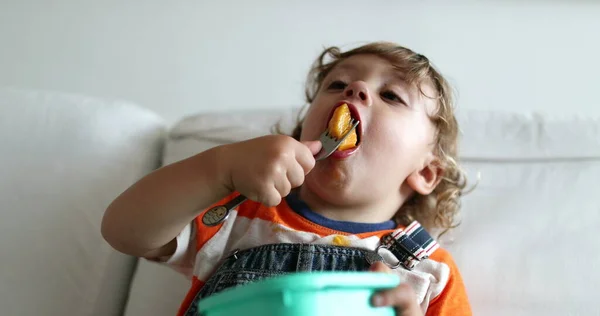 Netter Kleiner Junge Isst Manga Früchte Als Gesunden Snack — Stockfoto