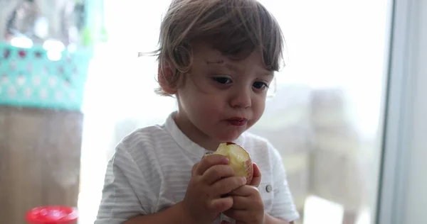Cute Child Eating Healthy Snack Fruit Apple — 스톡 사진