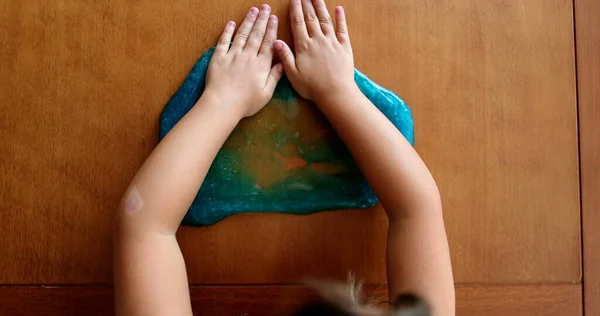 Child Hands Playing Slime Goo Little Girl Close Hand Fingers — Stock fotografie