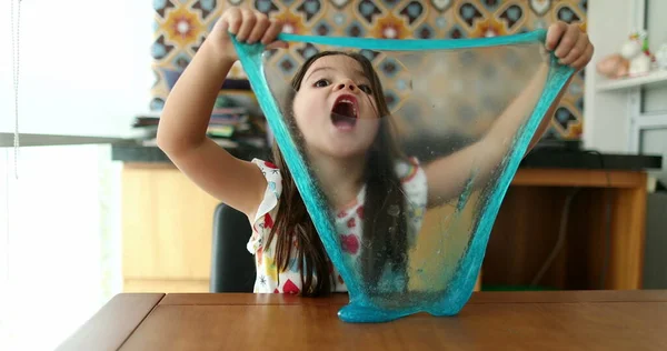 Child Hands Playing Slime Goo Little Girl Close Hand Fingers — Fotografia de Stock