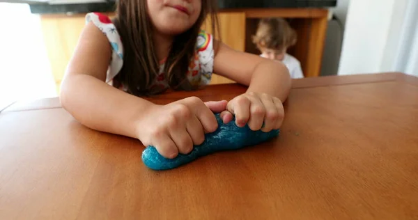 Child Hands Playing Slime Goo Little Girl Close Hand Fingers — Stockfoto