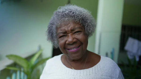 Senior African Woman Portrait Smiling Camera Closeup Face — Foto de Stock