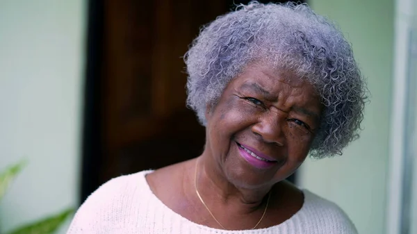 Senior African Woman Portrait Smiling Camera Closeup Face — Foto de Stock