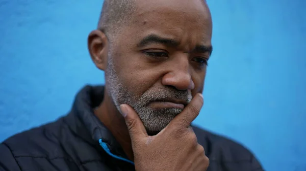 Worried Pensive Senior Black Man Preoccupied — Stok Foto