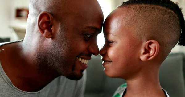 Father Boy Bonding Together African Dad Making Child Laugh Face — Foto Stock