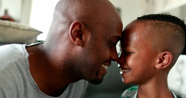 Father Boy Bonding Together African Dad Making Child Laugh Face —  Fotos de Stock