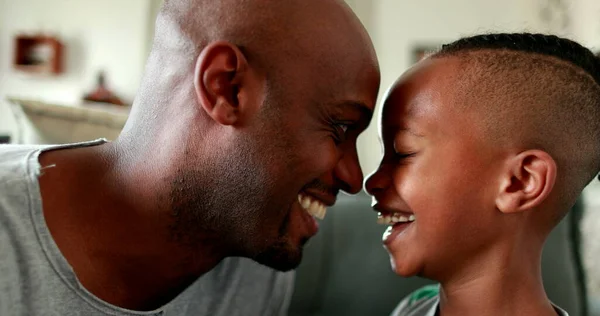 Father Boy Bonding Together African Dad Making Child Laugh Face — 스톡 사진