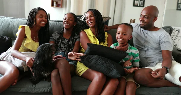 Black African Family Hanging Together Living Room Sofa Family Laughter — Stock Photo, Image