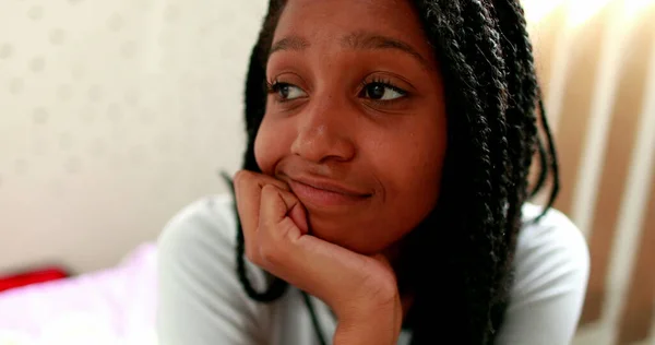 African Black Girl Feeling Regret Emotion Teenager Having Mixed Feelings — Stockfoto