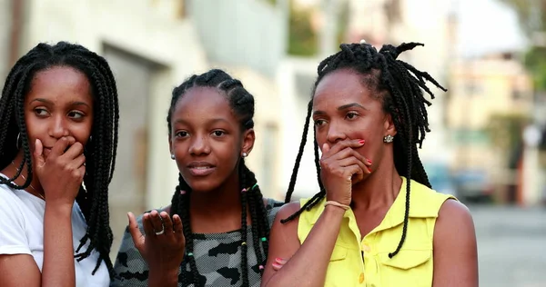 Mother Teen Daughters Gossiping Together African Mom Adolescent Girls Talking —  Fotos de Stock
