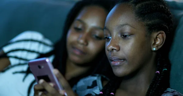 Mixed Race Teen Girl Looking Cellphone Screen Night — Photo