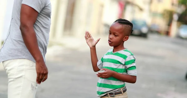 Little Boy Doing Handshake Father African Ethnicity — Stock Fotó