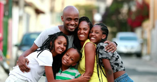 Happy African Family Portrait Standing Photo Cheerful Black Parents Children — Foto Stock