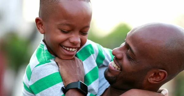 Father Tickling Child Son African Black Ethnicity Parent Kid Bonding — Stockfoto