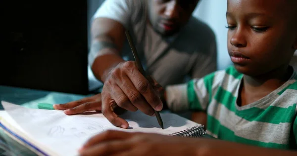 Father Mentoring Son Dad Helping Kid Homework Study — Foto Stock