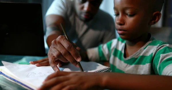 Father Mentoring Son Dad Helping Kid Homework Study — Stock fotografie