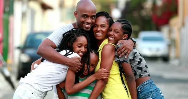Beautiful Black Family Embrace Loving Father Hugging Wife Children African — 스톡 사진