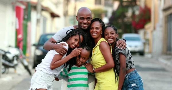 Beautiful Black Family Embrace Loving Father Hugging Wife Children African — 스톡 사진