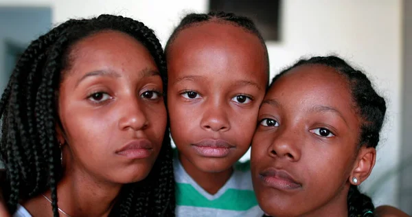 African American Kids Looking Camera Little Boy Teen Girls Mixed — Stockfoto