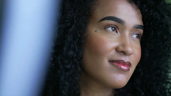 Pensive Black Woman Portrait Face Close Brazilian Latina Hispanic Person — Stock fotografie