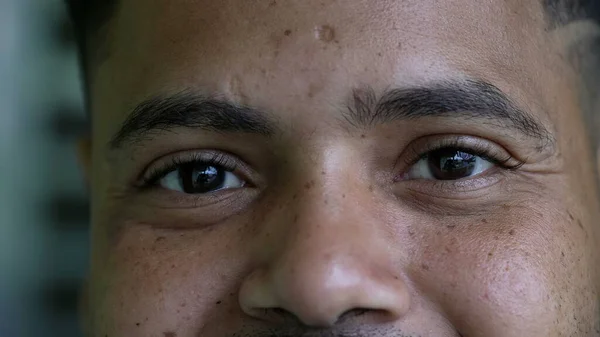 Hispanic Black Man Eyes Close Face Smiling Looking Camera — Stock Fotó