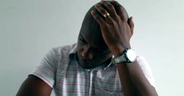 Desperate Black African Man Sitting Home Floor Despair Depression — ストック写真