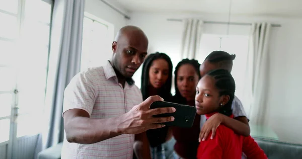 Black African Family Gathered Together Take Selfie Home — 스톡 사진